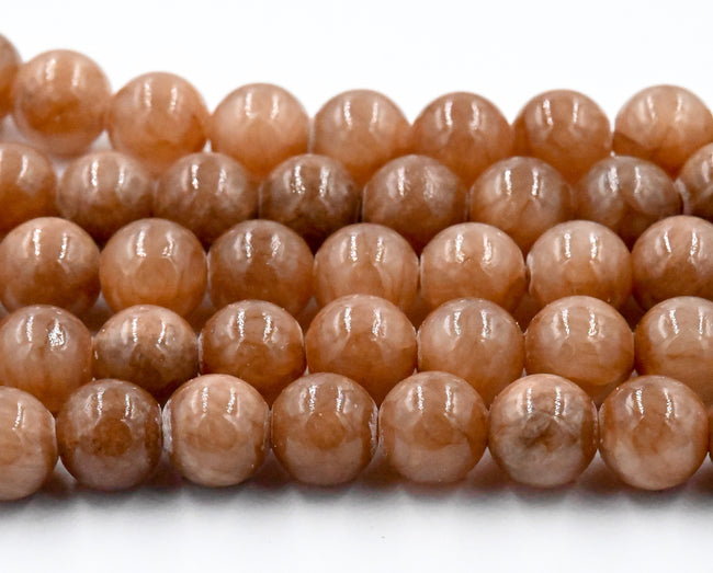 8mm Camel Brown Jade Beads Opaque Smooth - 16 inch strand Hover Image