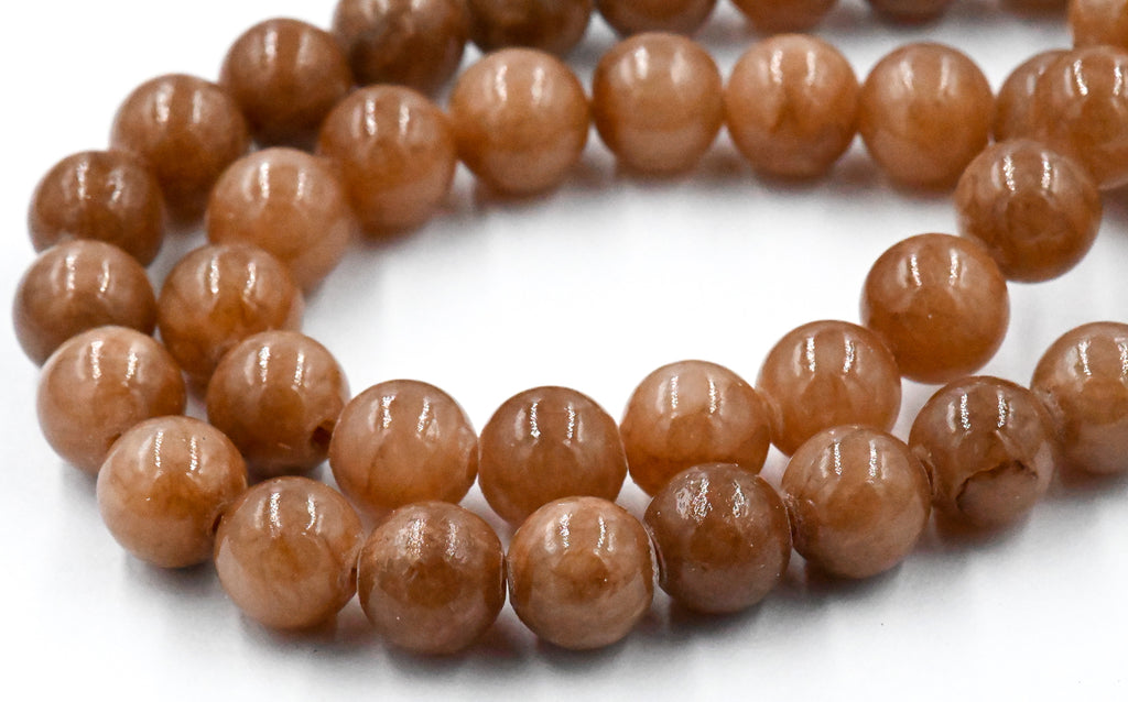 8mm Camel Brown Jade Beads Opaque Smooth - 16 inch strand