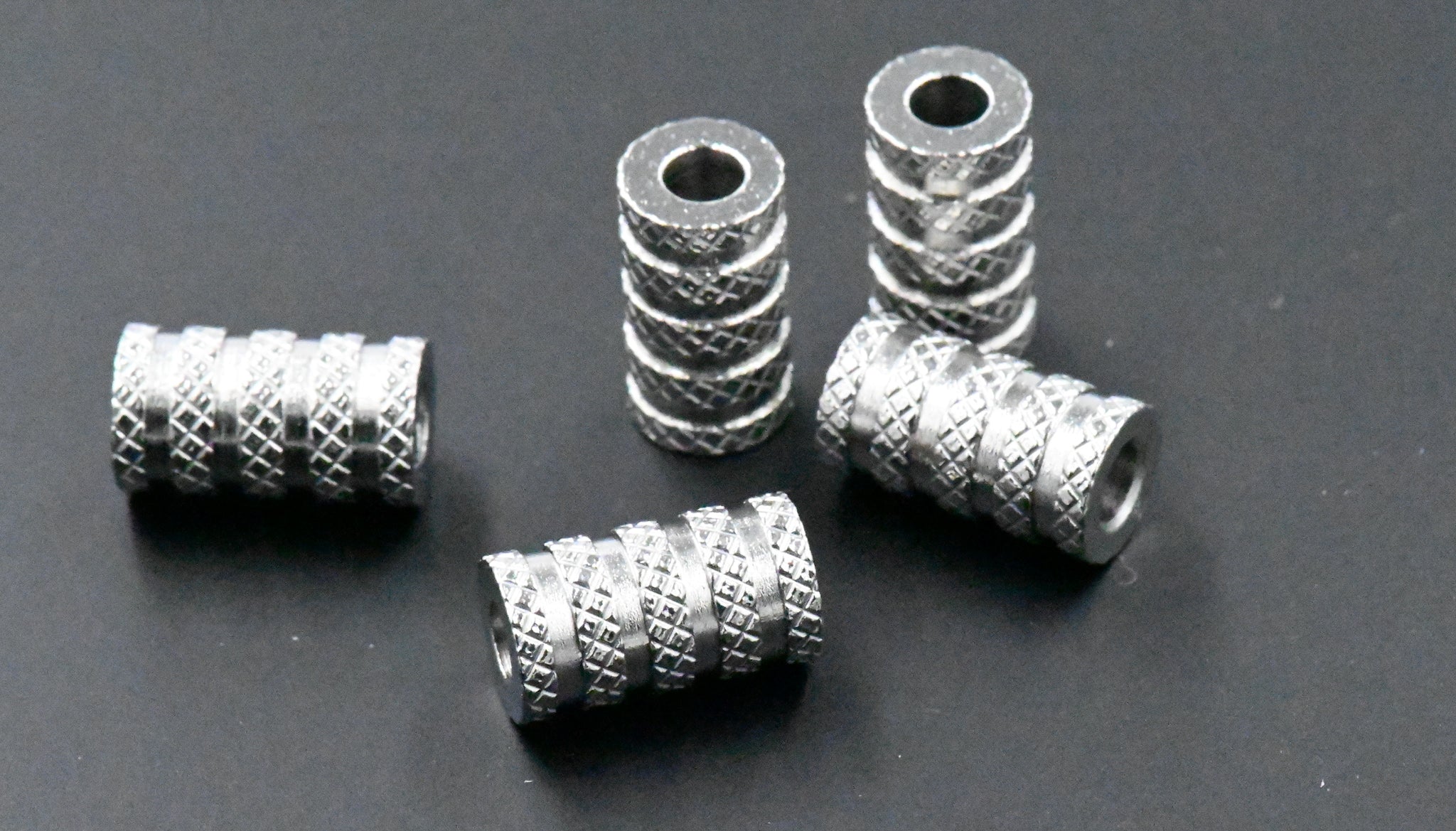 Stainless Steel Tube Beads, Grooved, Column, Stainless Steel Color -10pc