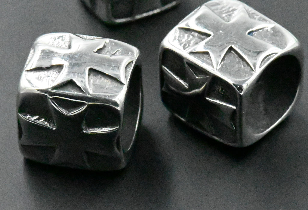 Stainless Steel Beads, Large Hole Beads, Rectangle with Cross, Antique Silver, 1pc