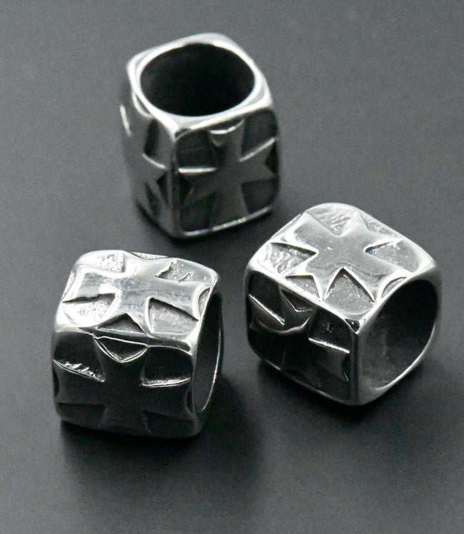 Stainless Steel Beads, Large Hole Beads, Rectangle with Cross, Antique Silver, 1pc Main Image