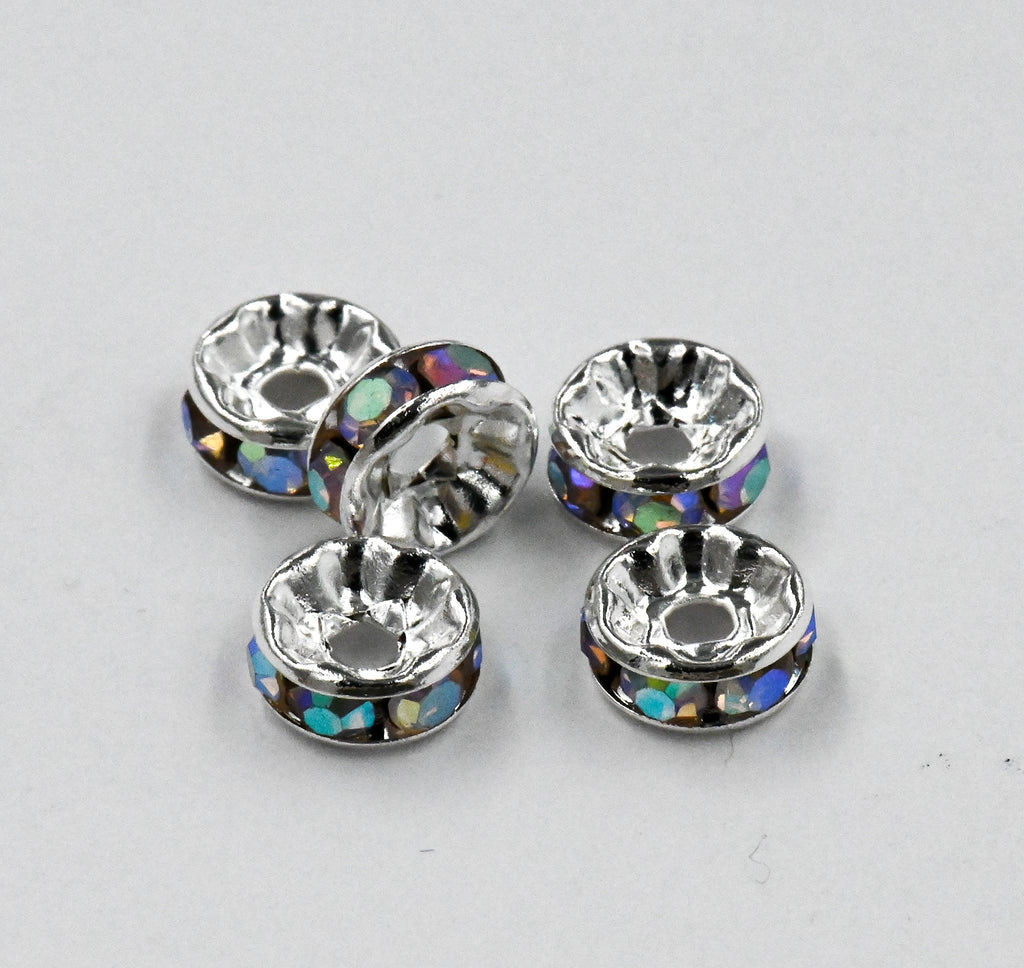 AB Silver Rhinestone Beads, Grade AAA, Nickel Free, Crystal Rondelle