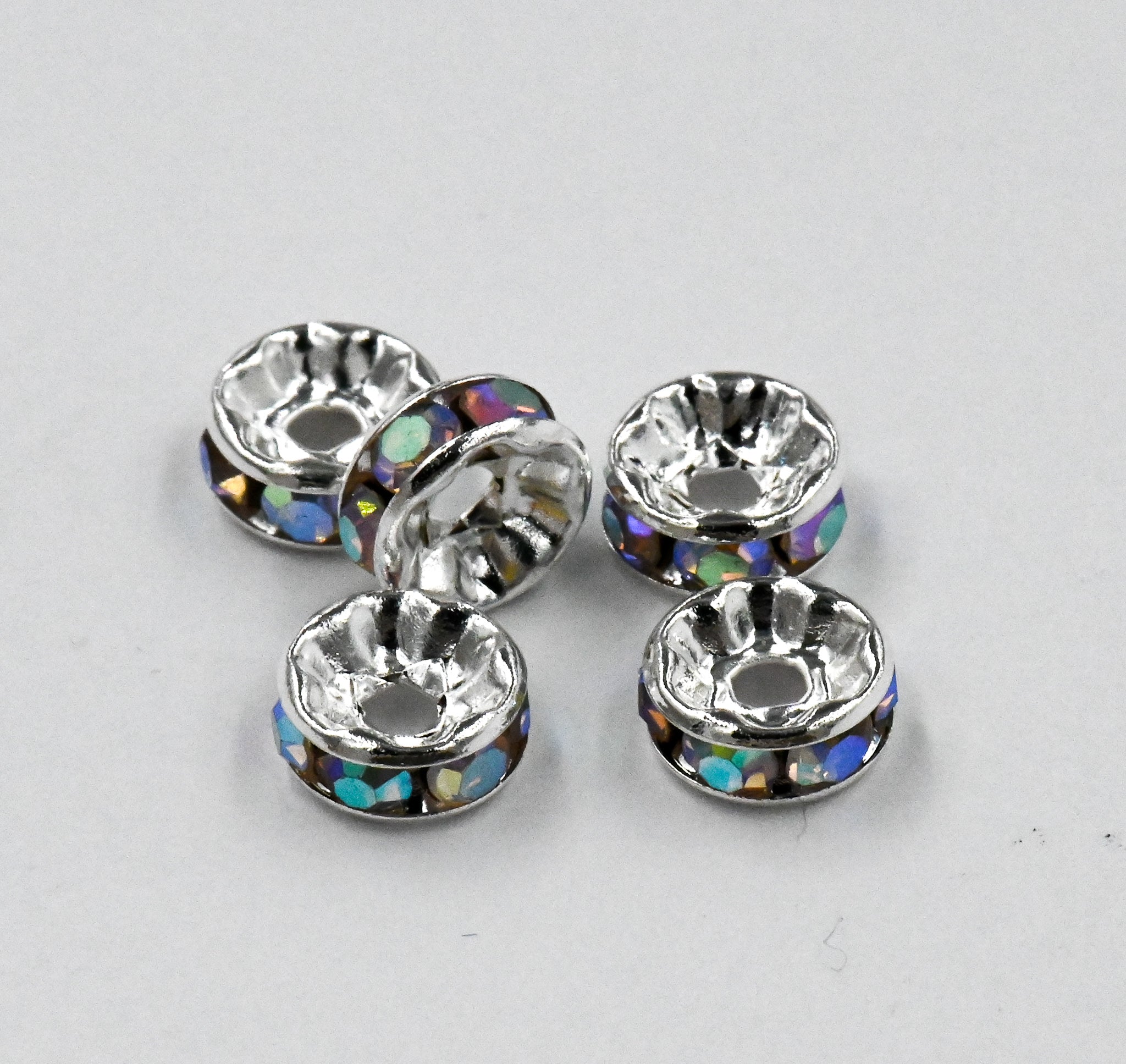 AB Silver Rhinestone Beads, Grade AAA, Nickel Free, Crystal Rondelle