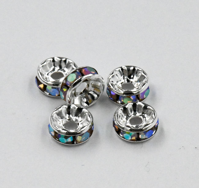 AB Silver Rhinestone Beads, Grade AAA, Nickel Free, Crystal Rondelle Hover Image
