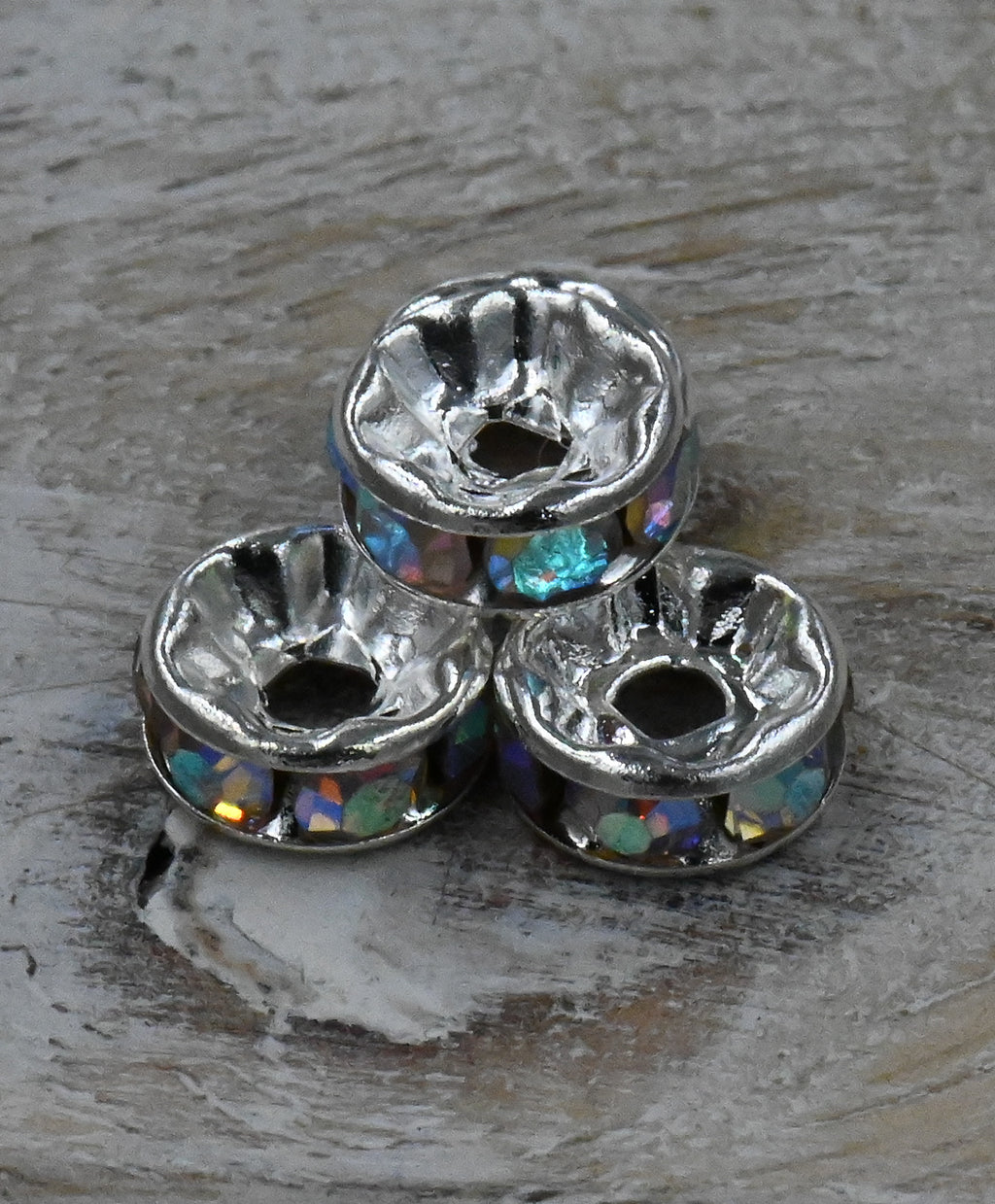 AB Silver Rhinestone Beads, Grade AAA, Nickel Free, Crystal Rondelle