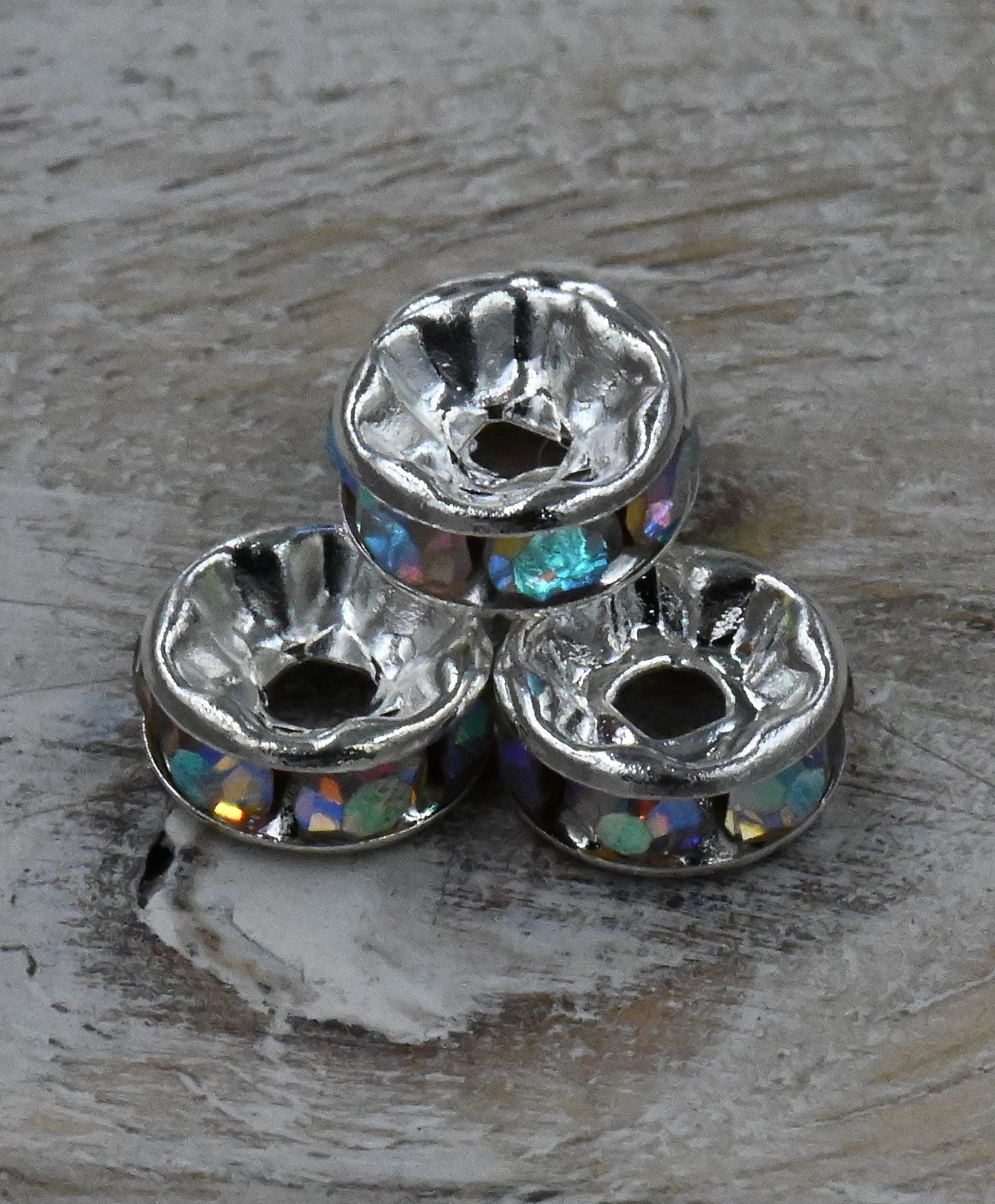 AB Silver Rhinestone Beads, Grade AAA, Nickel Free, Crystal Rondelle