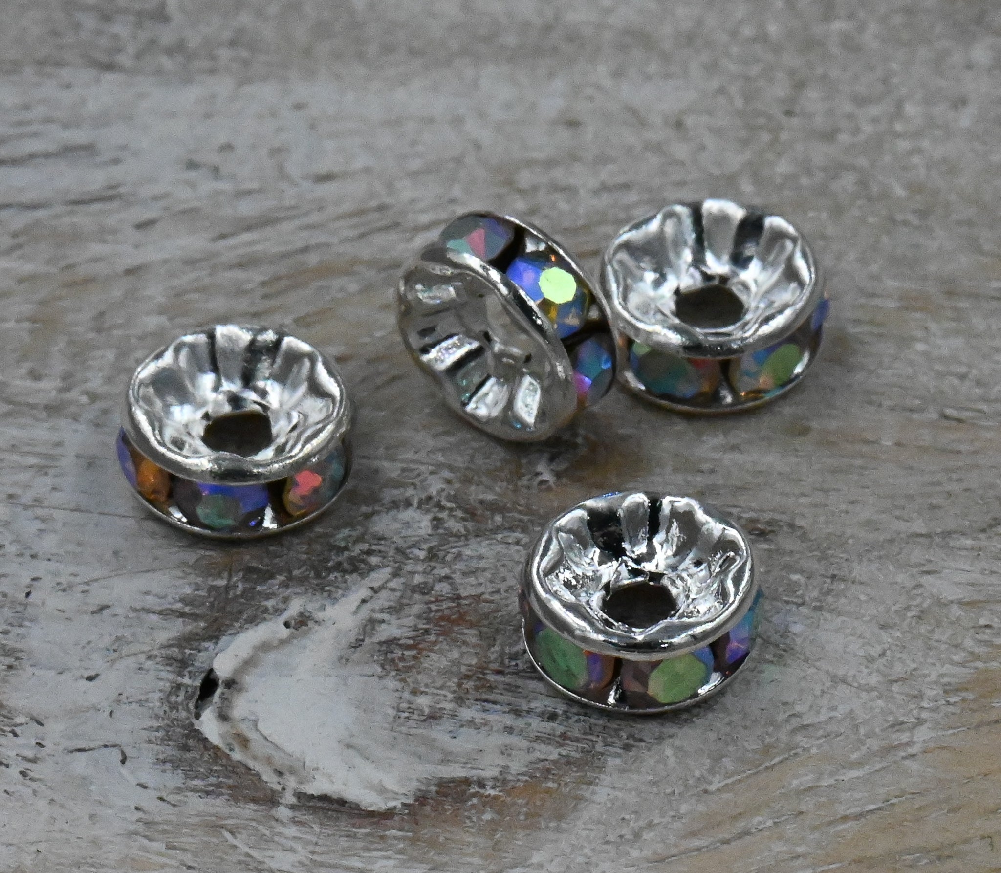 AB Silver Rhinestone Beads, Grade AAA, Nickel Free, Crystal Rondelle