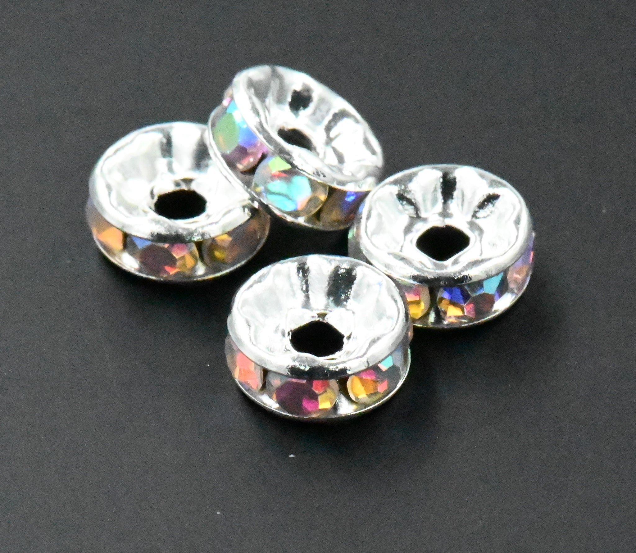AB Silver Rhinestone Beads, Grade AAA, Nickel Free, Crystal Rondelle