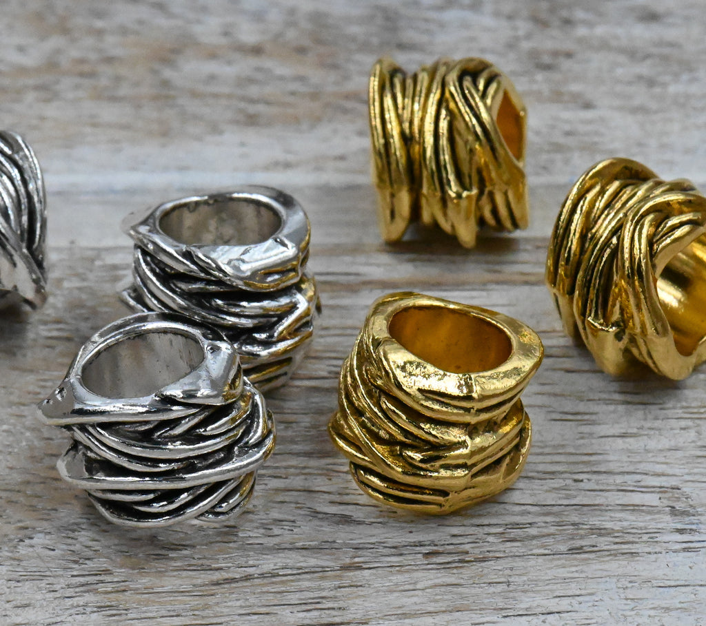 Swirl Wrap 10pc Large Hole beads Antique Silver or Antique Gold Asymmetrical Spacer