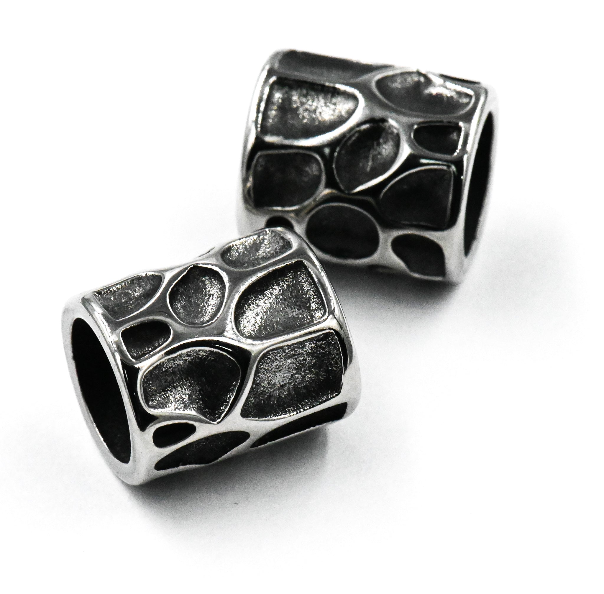 Stainless Steel Beads, 1pc, Animal Print Large Hole Beads, Column, Antique Silver