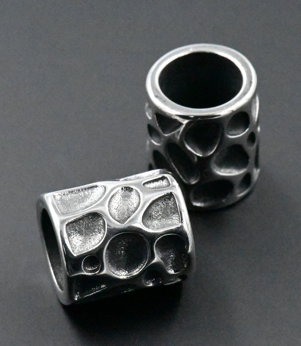 Stainless Steel Beads, 1pc, Animal Print Large Hole Beads, Column, Antique Silver