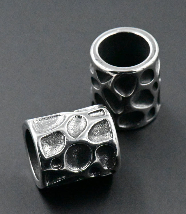 Stainless Steel Beads, 1pc, Animal Print Large Hole Beads, Column, Antique Silver Main Image