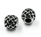 Stainless Steel Beads, 1pc, Weave Pattern Large Hole Beads, Column, 10mm Antique Silver