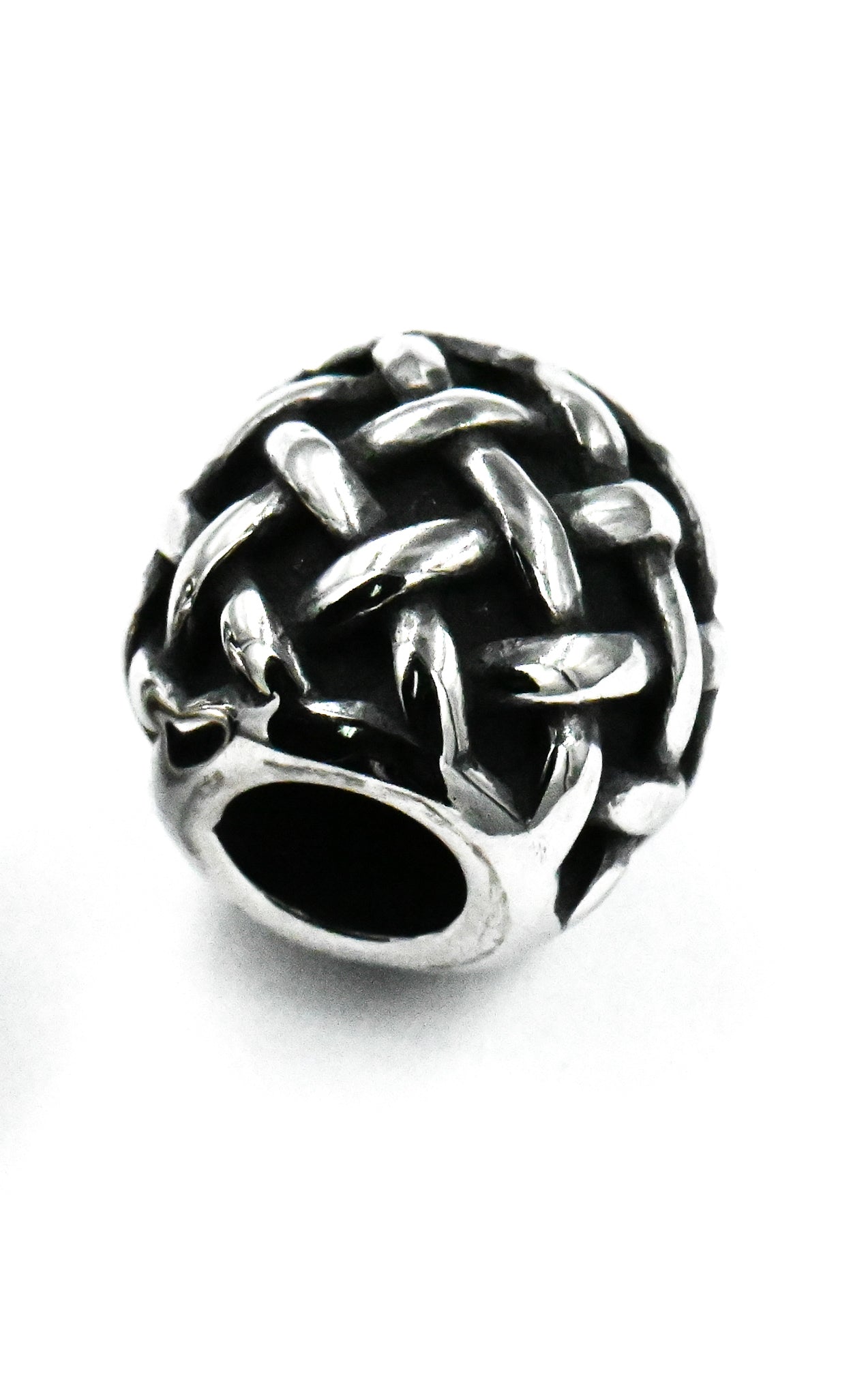 Stainless Steel Beads, 1pc, Weave Pattern Large Hole Beads, Column, 10mm Antique Silver