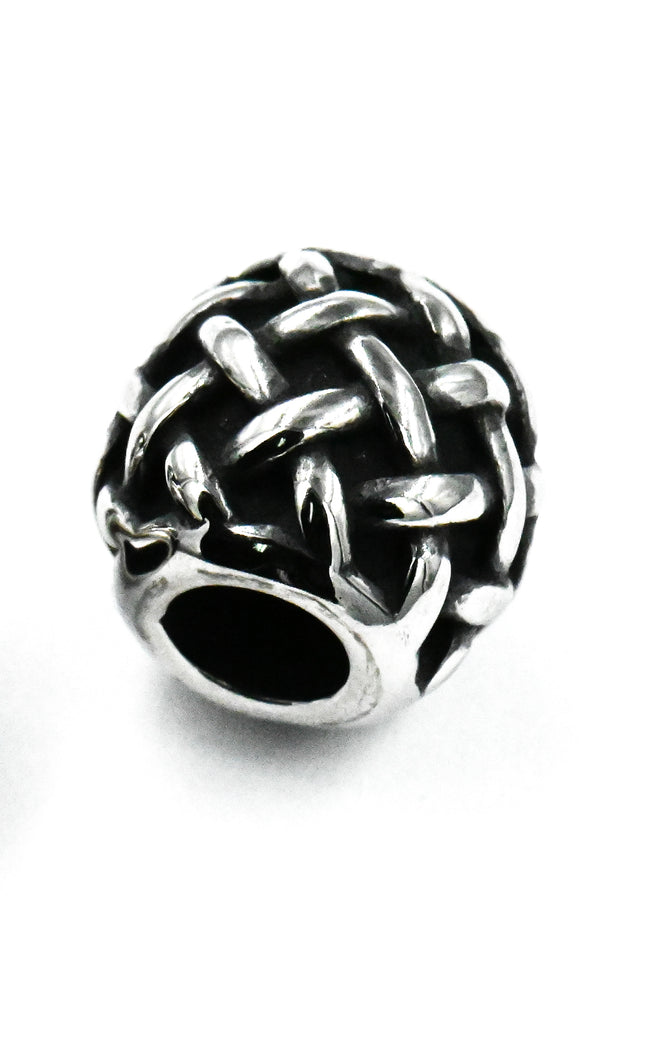 Stainless Steel Beads, 1pc, Weave Pattern Large Hole Beads, Column, 10mm Antique Silver Main Image