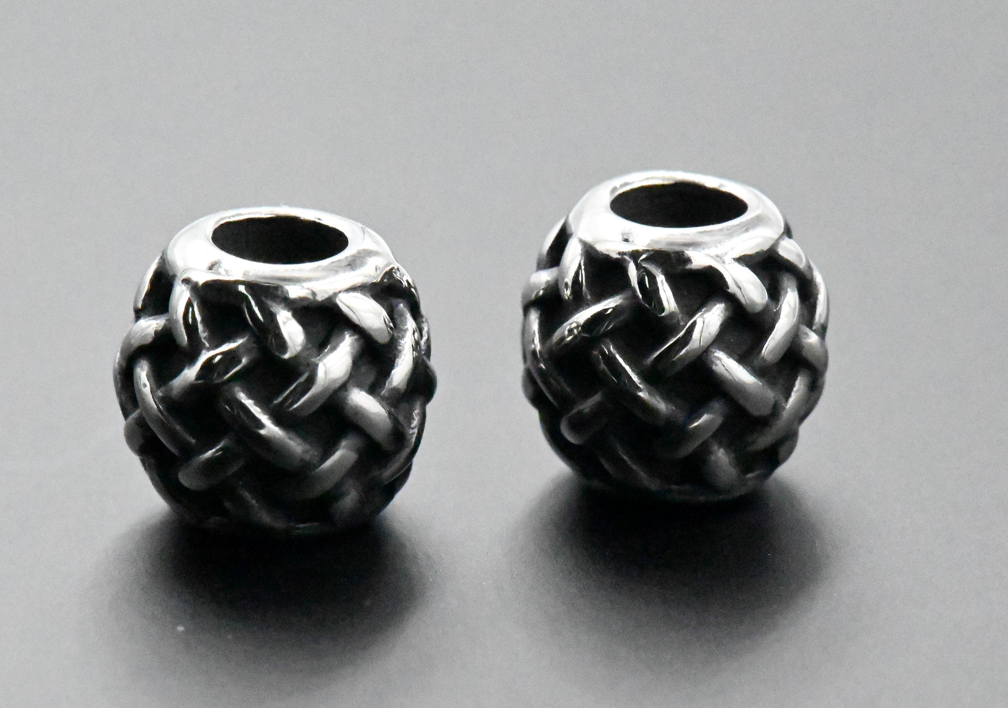 Stainless Steel Beads, 1pc, Weave Pattern Large Hole Beads, Column, 10mm Antique Silver