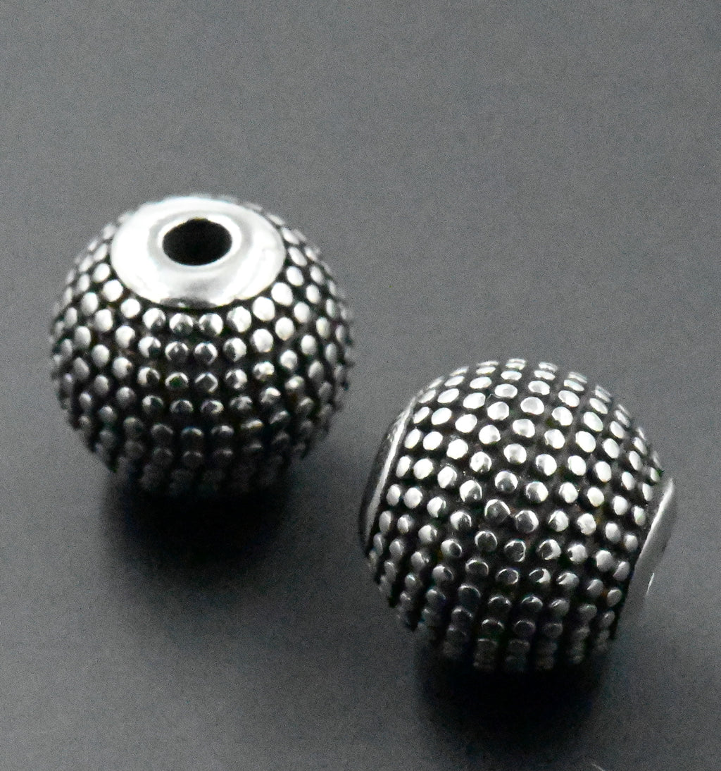 Stainless Steel Beads, 1pc, Beaded Large Hole Beads,7.5mm, 9.5mm Antique Silver