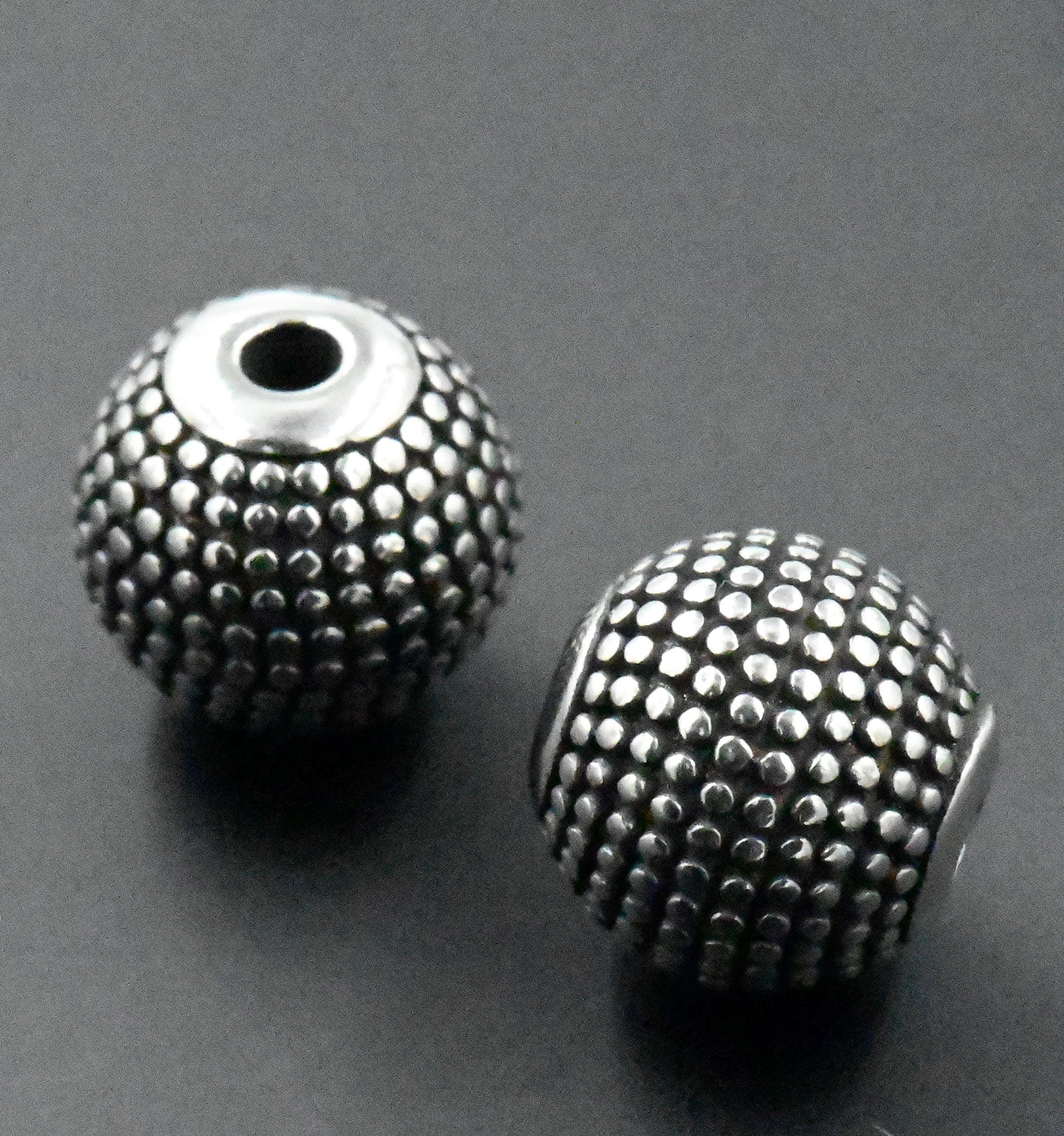 Stainless Steel Beads, 1pc, Beaded Large Hole Beads,7.5mm, 9.5mm Antique Silver