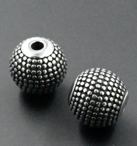 Stainless Steel Beads, 1pc, Beaded Large Hole Beads, 9.5mm Antique Silver