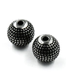 Stainless Steel Beads, 1pc, Beaded Large Hole Beads,7.5mm, 9.5mm Antique Silver