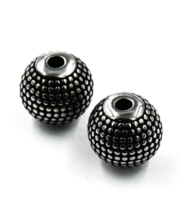 Stainless Steel Beads, 1pc, Beaded Large Hole Beads,7.5mm, 9.5mm Antique Silver Hover Image