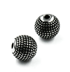 Stainless Steel Beads, 1pc, Beaded Large Hole Beads, 9.5mm Antique Silver