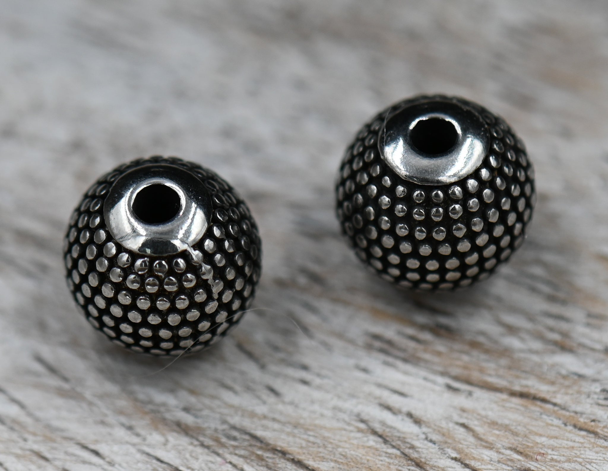 Stainless Steel Beads, 1pc, Beaded Large Hole Beads,7.5mm, 9.5mm Antique Silver