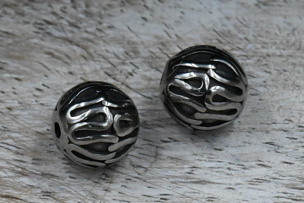Stainless Steel Beads, 2pc, Large Hole Beads, Column, 9.5mm Antique Silver