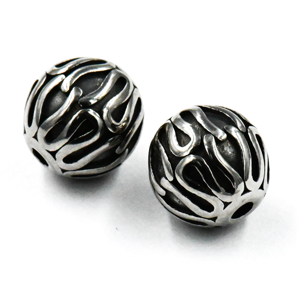 Stainless Steel Beads, 1pc,  Large Hole Beads, Column, 9.5mm Antique Silver
