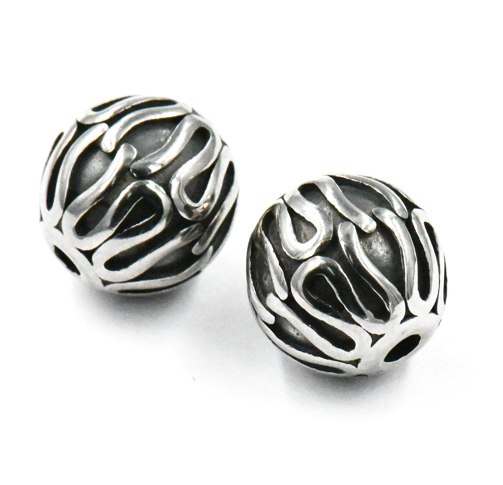 Stainless Steel Beads, 2pc, Large Hole Beads, Column, 9.5mm Antique Silver