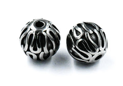 Stainless Steel Beads, 2pc,  Large Hole Beads, Column, 9.5mm Antique Silver