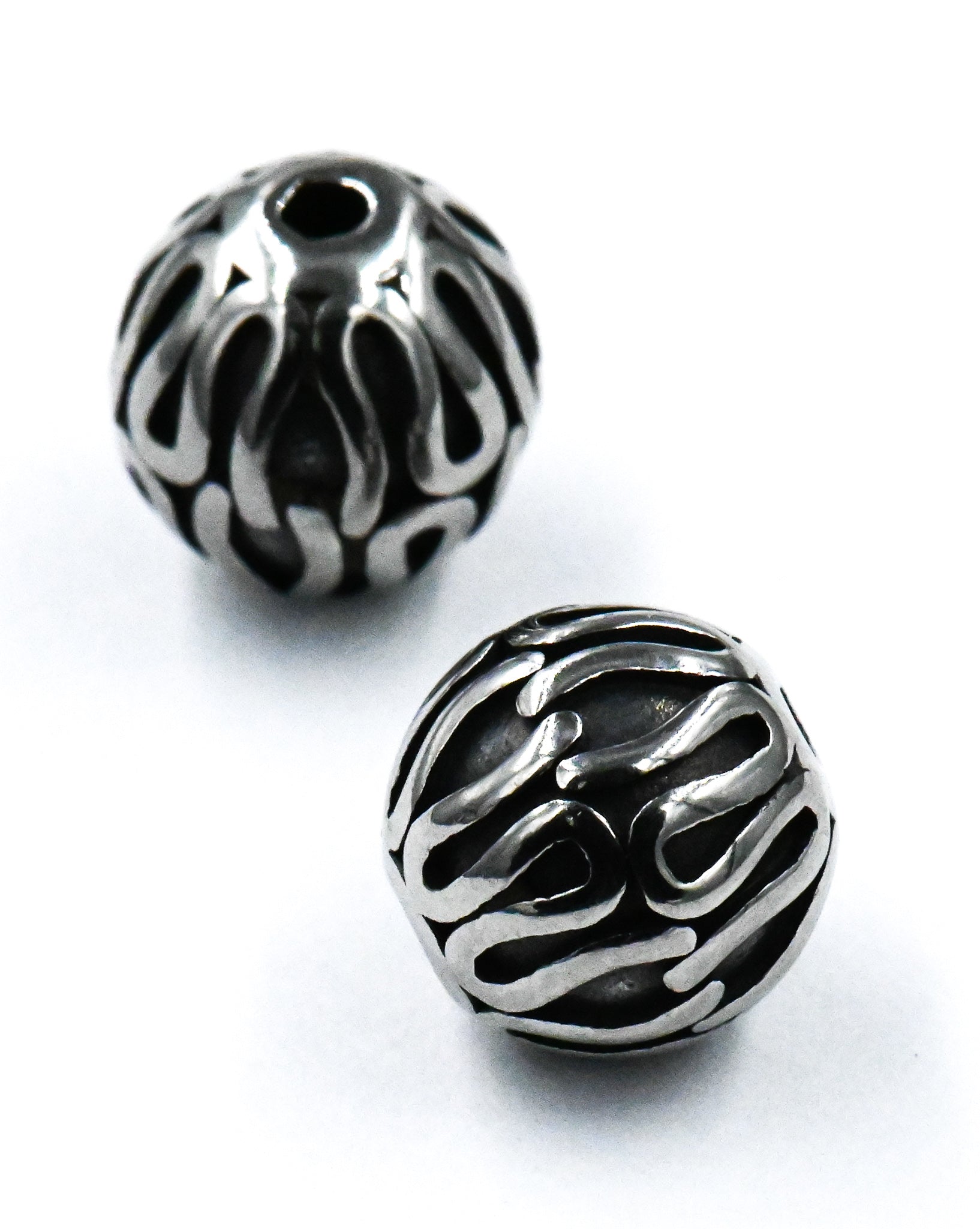 Stainless Steel Beads, 2pc,  Large Hole Beads, Column, 9.5mm Antique Silver