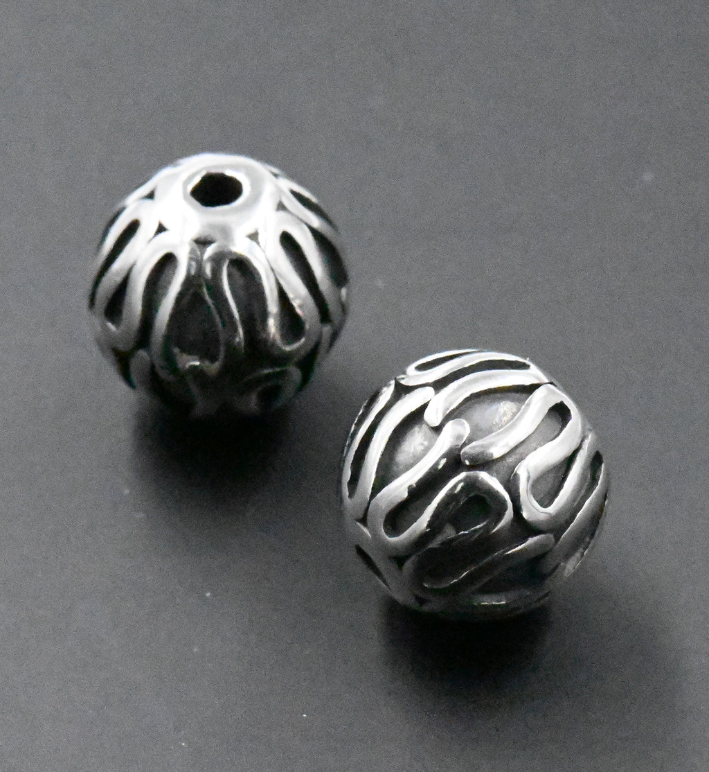 Stainless Steel Beads, 1pc,  Large Hole Beads, Column, 9.5mm Antique Silver