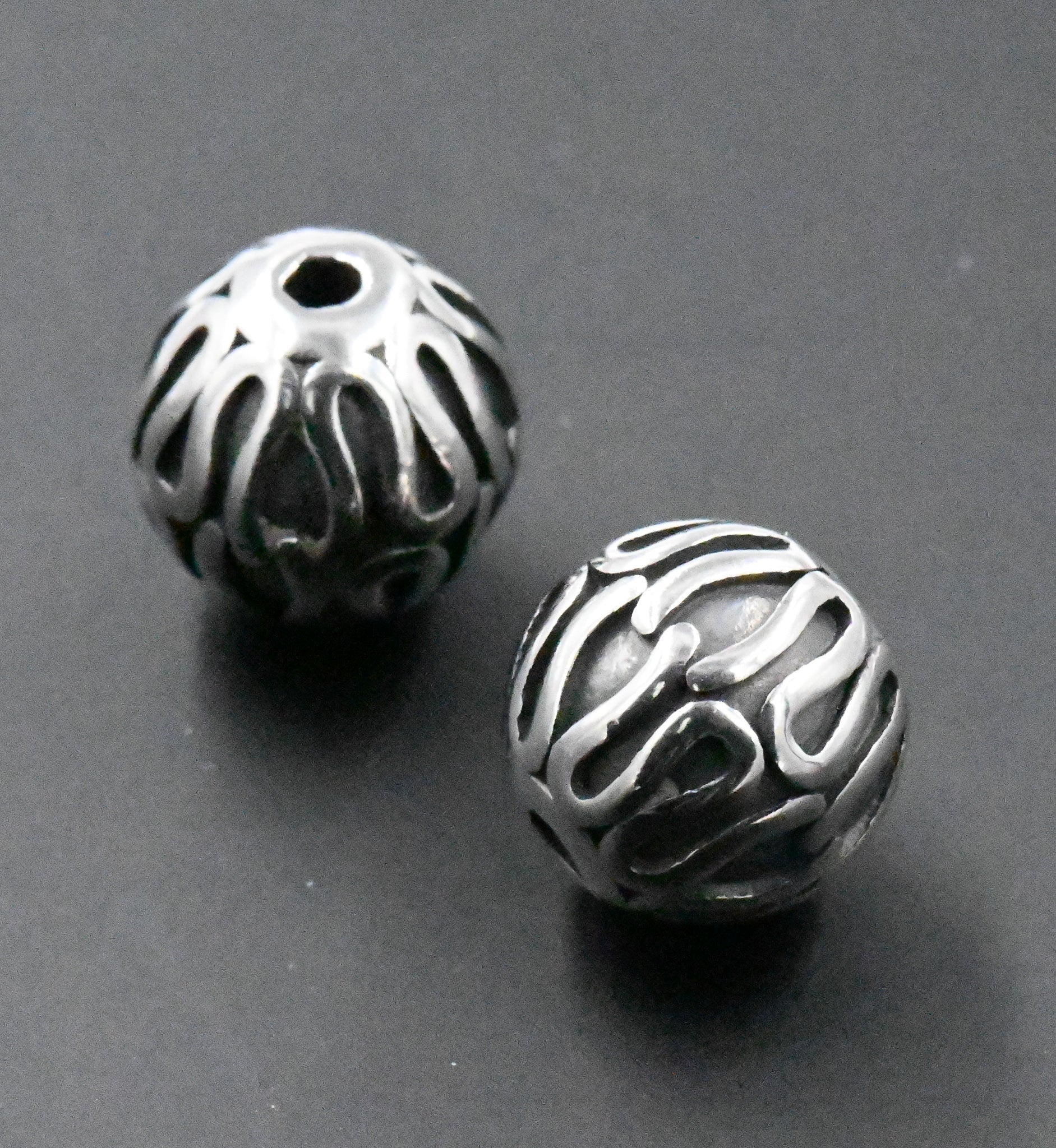 Stainless Steel Beads, 2pc,  Large Hole Beads, Column, 9.5mm Antique Silver