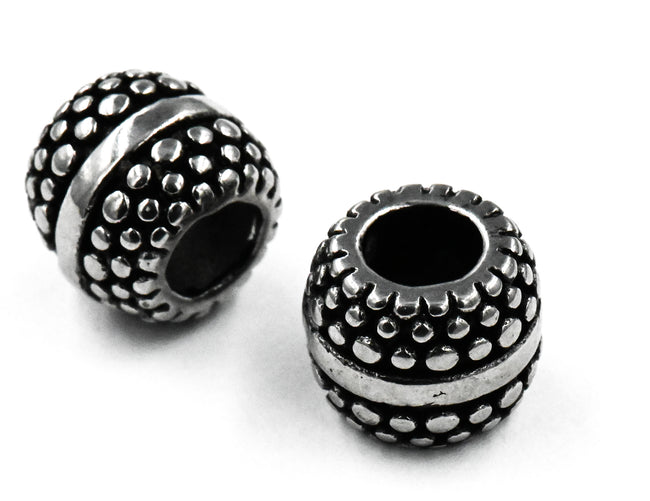 Stainless Steel Beads, Large Hole Beads, Beaded Barrel, 11mm Antique Silver, 1pc Hover Image