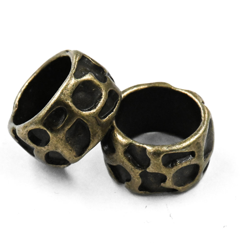 Antique Bronze, 20pc, Animal Pattern Large Hole Beads, 13x8mm Rondelle