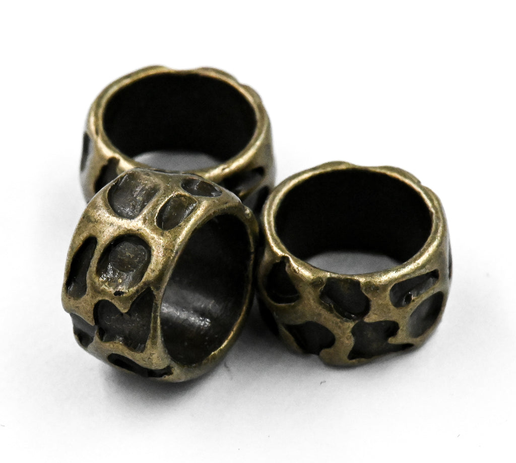 Antique Bronze, 20pc, Animal Pattern Large Hole Beads, 13x8mm Rondelle