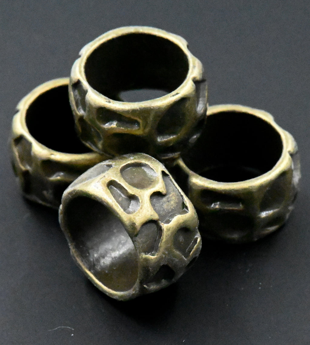 Antique Bronze, 20pc, Animal Pattern Large Hole Beads, 13x8mm Rondelle