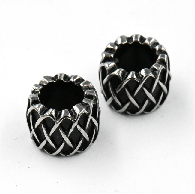 Stainless Steel Beads, 1pc, Retro Weave Pattern Large Hole Beads, 10.5x7.5mm Antique Silver Hover Image