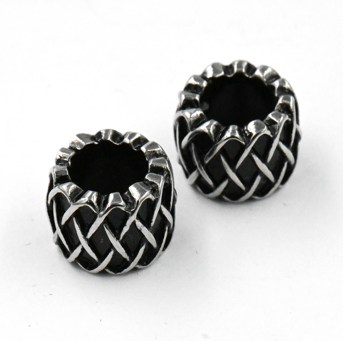 Stainless Steel Beads, 1pc, Retro Weave Pattern Large Hole Beads, 10.5x7.5mm Antique Silver