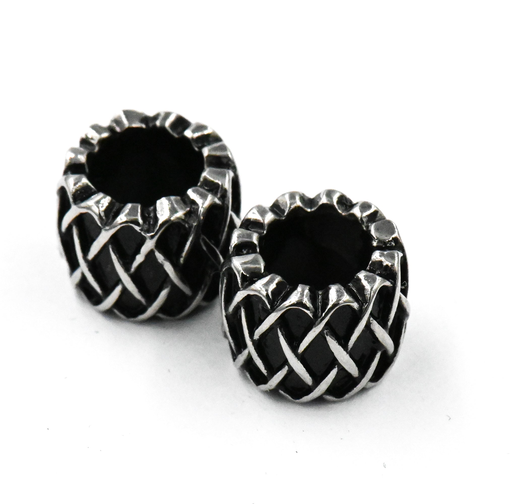 Stainless Steel Beads, 1pc, Retro Weave Pattern Large Hole Beads, 10.5x7.5mm Antique Silver