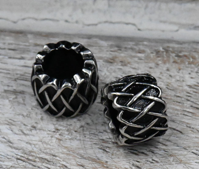 Stainless Steel Beads, 1pc, Retro Weave Pattern Large Hole Beads, 10.5x7.5mm Antique Silver Main Image