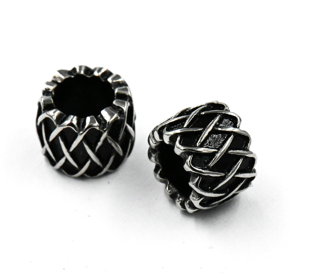 Stainless Steel Beads, 1pc, Retro Weave Pattern Large Hole Beads, 10.5x7.5mm Antique Silver