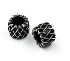 Stainless Steel Beads, 1pc, Retro Weave Pattern Large Hole Beads, 10.5x7.5mm Antique Silver