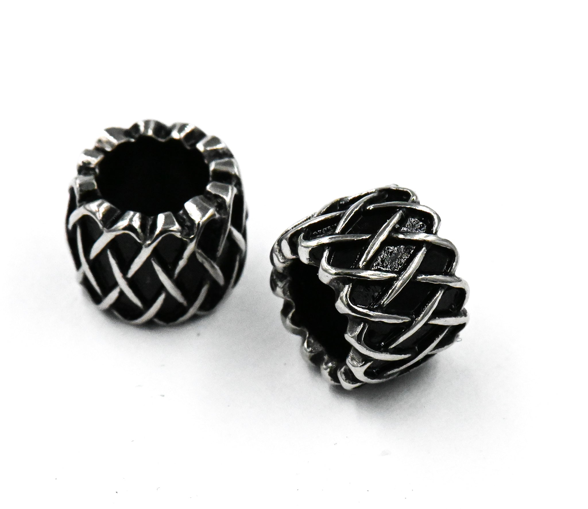 Stainless Steel Beads, 1pc, Retro Weave Pattern Large Hole Beads, 10.5x7.5mm Antique Silver