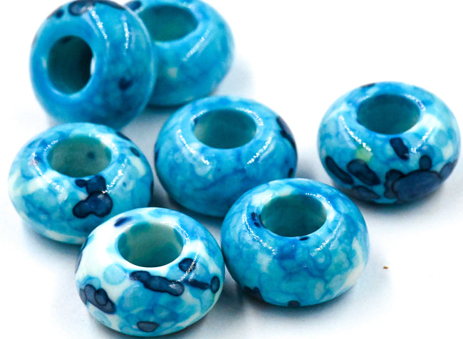 Large Hole Jade, Navy Turquoise European Beads, Round 15mm, 10pc Hover Image