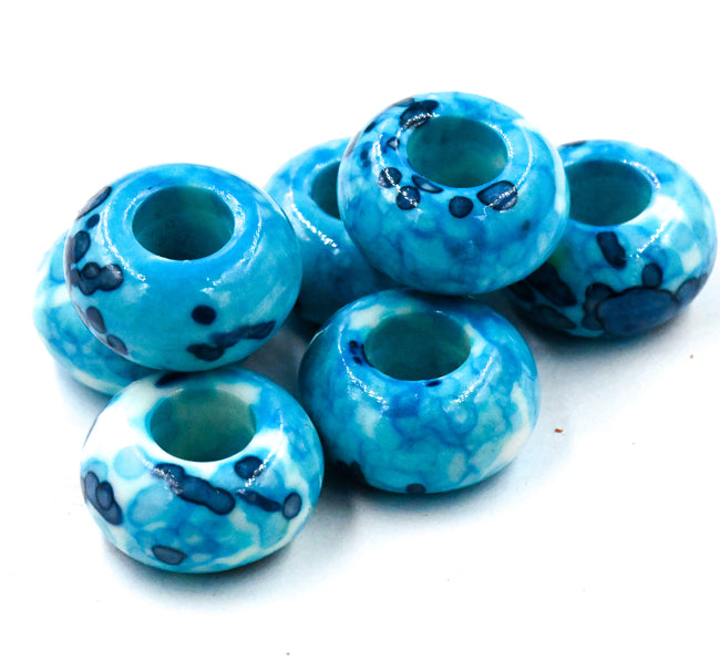 Large Hole Jade, Navy Turquoise European Beads, Round 15mm, 10pc Main Image