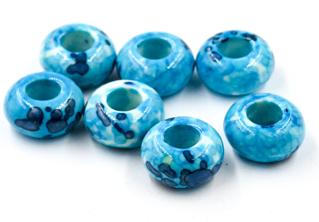 Large Hole Jade, Navy Turquoise European Beads, Round 15mm, 10pc
