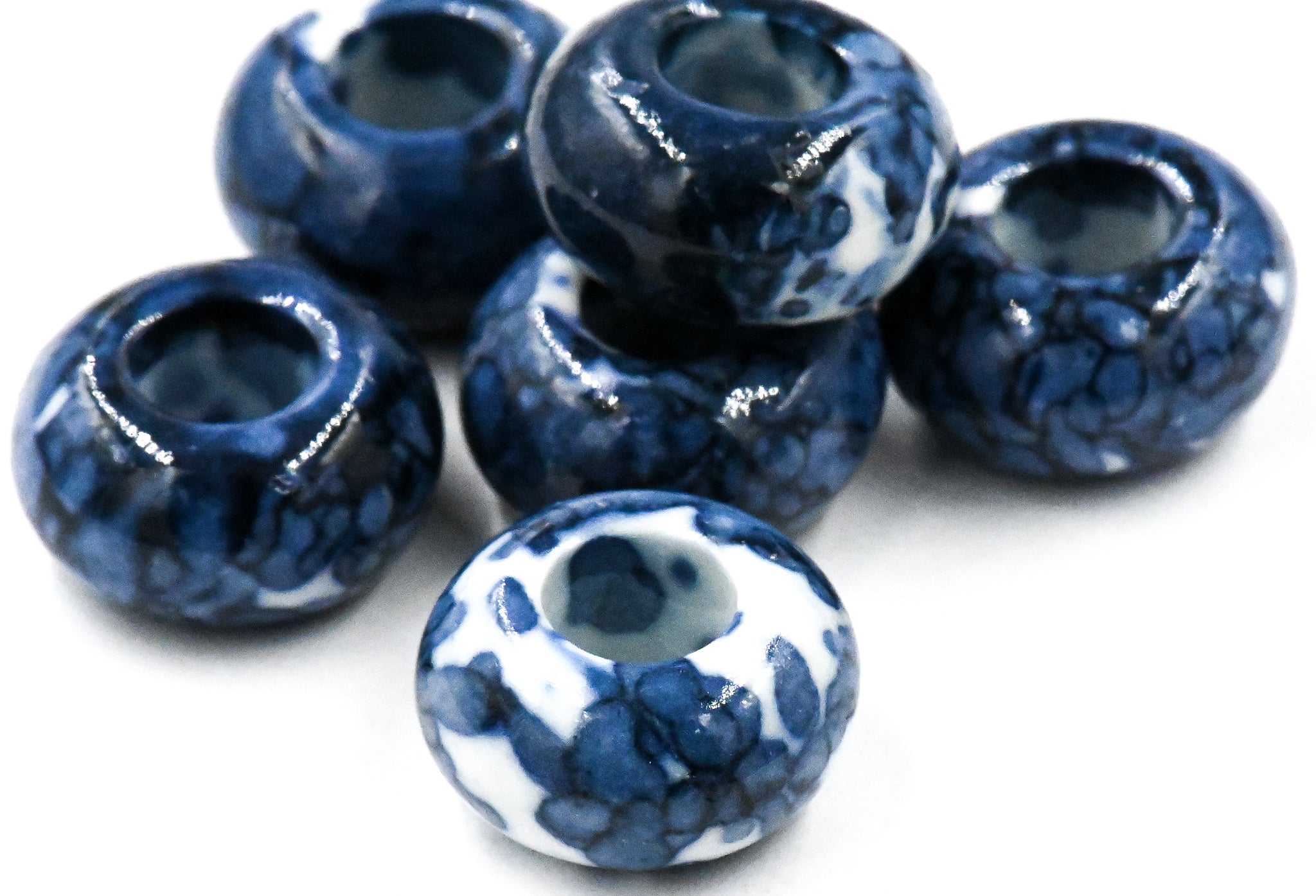 Large Hole Jade, Blue European Beads, Round 15mm, 10pc
