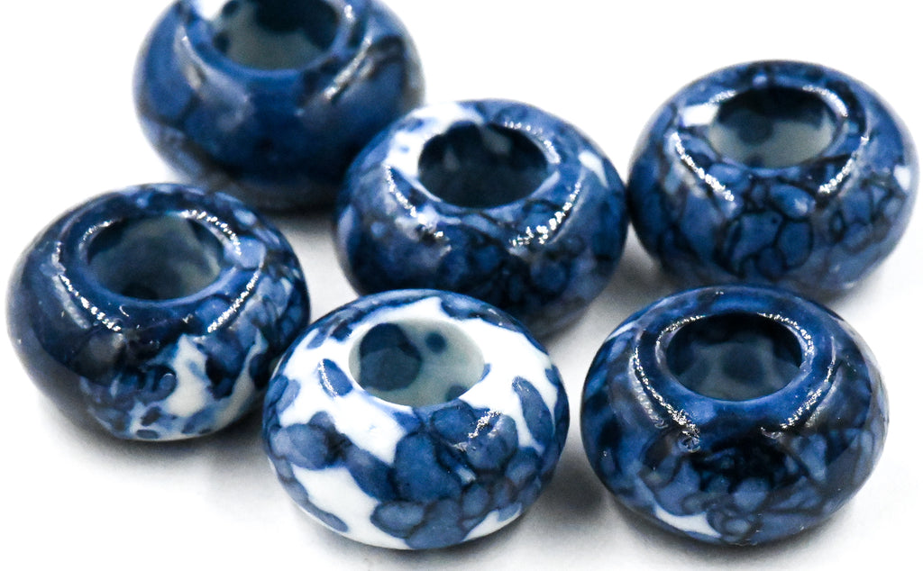 Large Hole Jade, Blue European Beads, Round 15mm, 10pc